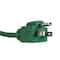 20' Green 3-Prong Outdoor Extension Power Cord with Outlet Block
